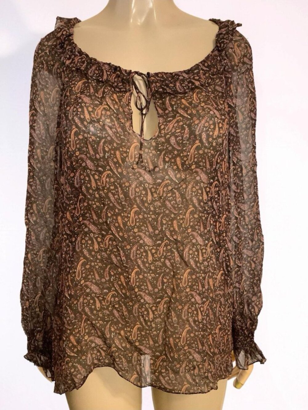 Saint Laurent Paisley Print Ruffled Blouse Top Long Sleeve Authentic Size F44/L - Picture 1 of 11